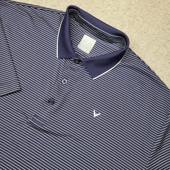 Callaway Golf Opti Dri Polo Shirt Mens XL Blue Striped Short Sleeve Peformance - Picture 1 of 10